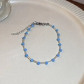 Blue round beads and transparent tube bead bracelet with silver extender chain - Crystal Bamboo Joint Style (28#)