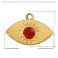 Detailed view of gold sun eye pendant with red natural stone and 20mm width size specs - YE112-Eye Shape Gold Base Red Stone