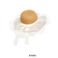 Khaki straw sun hat featuring a wide white organza brim and elegant lace ribbon - One Size (54-58CM) / Khaki