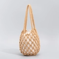 Borsa tote in rete di cotone beige fatta a mano con custodia interna in tela bianca - Stile Beige (ES240010-2)