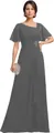 Dark grey chiffon mother of the bride dress with ruffles and a crystal brooch - US size 2 / Top And Bottom / Gray