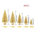Macro view of 48pcs golden mini Christmas trees set with size chart and wooden bases - Set 8 - Gold 48PCS