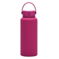 Matte rose red 1L stainless steel vacuum insulated sports bottle with carry handle - Fuschia