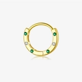Gold-plated S925 silver hoop earring with green and white zircon stones on white background - 18K Gold Green Stone Hoop (Single)
