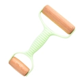 Wooden pastry roller with light green plastic handle for pasta and pizza dough cutting - Double Head Rolling Pin / Green