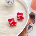 Cute red dinosaur acrylic hair clips for girls featuring a mini cartoon T-Rex design - T-Rex (Pair)