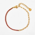 Bracciale a catena a graffetta dorata con zirconi rosa e chiusura a moschettone regolabile - Bracciale Oro-Rosso