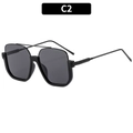 Classic black double bridge square sunglasses with metal and acetate frames for men and women - Black Frame Grey Lens
