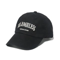 Black washed canvas baseball cap with white Los Angeles embroidery and curved brim - Black