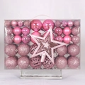Pink Christmas ornaments set in transparent box with matte and glitter baubles - 101 Pieces/Pack (With Star) / Pink