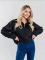 Damen Sweatshirt in Schwarz mit halbem Reißverschluss, Stehkragen und lockerer Passform - S / Schwarz (Dünner Stil)