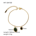 Gold plated stainless steel chain bracelet with green and black oval gemstone pendants - Green and Black Gem Dual Pendant Style (HF-S4150)