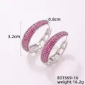Aros de plata con micropavé de circonitas rosas y un diámetro exterior de 3,2 cm - Plata-Diamantes De Imitación Rosa Roja