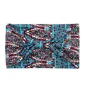 Macro detail of the paisley printed wide headband with elastic twisted knot design - Floral Blue