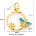 Pendentif doré DIY 16mm avec libellule en émail bleu et petite fleur de marguerite - Style Q / Or