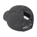 Close-up of the dark grey breathable mesh ponytail baseball cap with criss-cross bands - Dark Gray