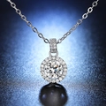 Macro shot of 1 carat Moissanite halo pendant with classic 6-prong heart setting and chain - Q011 Round Halo 1ct