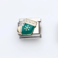 Charm natalizio in acciaio inossidabile con smalto verde e bianco per bracciale modulare - Calza di Natale verde