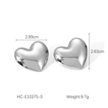Detailed view showing dimensions and weight of polished heart-shaped steel earrings - Silver Mirror Heart Stud Earrings (HC-E10375-S)