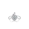 S925 sterling silver heart-shaped zircon ring with adjustable cross chain band - Adjustable Open / White Zirconia (Silver)