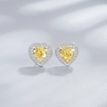 Elegante S925 Silber Herz Ohrstecker mit gelben Steinen und weißem Diamant Halo Design - 925er Silber / Gelbe Ohrstecker