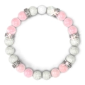 Detail of pink crystal and white turquoise beaded yoga bracelet with rhinestone spacers - White Turquoise + Rose Quartz + Zircon