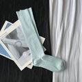 Vertical ribbed light blue knit long socks in a high-elastic Japanese JK style - Calf-length Ice Blue
