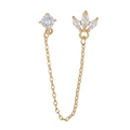 Elegant 18K gold chain earring with round and marquise zircon for double piercings - EGD0572 Gold