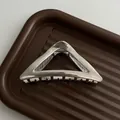 Minimalist silver triangle metal hair claw clip with a glossy finish for hair styling - Large Silver Triangle