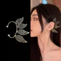 Exquisite 14k gold plated leaf ear cuff with crystals for non-pierced ears - MY34176-Gold Leaf Vein Rhinestone Ear Hook Single