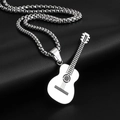 Collier pour homme avec pendentif guitare en acier inoxydable et éclat métallique - Style Chaîne en Métal / Argenté