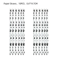 Detail of 10-piece black and white paw print paper straws for dog birthday party - Paper Straws - Black Paw