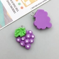 Cute purple grape resin charm with green leaves and metal ring for DIY jewelry - Purple Resin Grape / 18*23mm