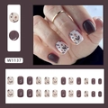 Short grape purple press-on nails set with elegant flower patterns and heart designs - Grape Purple Flower (W1137)