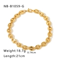 Pulsera de cadena granos de café dorada en acero inoxidable pulido de 21cm con cierre mosquetón - Dorado - Estilo Fino (NB-B1059-G) / Ancho 0.74cm / Largo 21cm