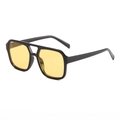 Retro square double bridge sunglasses with yellow lenses and black frame for men and women - Black Frame Yellow Lens