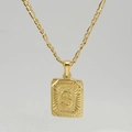 Collier chaîne Figaro en acier inoxydable doré 18K avec pendentif lettre S rectangulaire - Lettre S Dorée (Avec Chaîne)