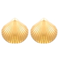 Detailed view of 18K gold plated shell-shaped earrings with radial metal texture - 18K Gold Plated Wide Shell (9140)