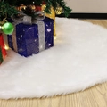 White plush Christmas tree skirt with sequin snowflakes on a wooden floor - 30cm / Pure White Faux Rabbit Fur