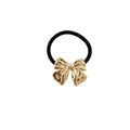 Elastic black hair tie featuring a wavy golden metal bow accent for women - Butterfly 3.5cm / Gold