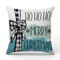 Linen Christmas pillow cover with HO HO HO text and plaid bow watercolor pattern - Merry Christmas Bow Snowflake