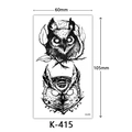 Waterproof owl tattoo sticker K-415 with black line art, dimensions 60x105mm - K-415 Dual Owls Pattern