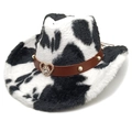 Cappello da cowboy con stampa mucca in pelliccia sintetica e fibbia a cuore d'oro - Parte Superiore a Forma di Cuore Nero