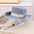 Detail of Boston 1630 embroidery on quick-dry sun hat with adjustable windproof rope - 54cm (3-8 Years) / Blue