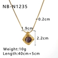 Detail of 18k gold plated snake chain necklace with purple stone pendant and dimensions - Amethyst Style (NB-N1235)