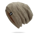 Herren Strickmütze in Hellbraun mit Fleece-Futter und Sport-Etikett für den Winter - Einheitsgröße / Gebrochenes Weiß