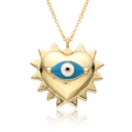 Collana a cuore dorata con ciondolo occhio del male, zircone blu e bordi a raggiera - Stile c545