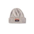 Close-up of a light grey knit beanie featuring a classic woven patch and thick texture - M (56-58cm) / Light Gray