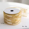 Golden translucent Christmas ribbon with white tree prints, 6.3cm wide and 9m long roll - 10 Yards (Approx. 9m) / Gold Christmas Tree Mesh Ribbon