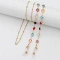 Fashionable golden chain with colorful beads for glasses or masks featuring lobster clasps - 70cm / 7 Bezel Glass Gold